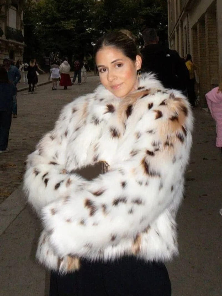 Leopard print faux fur jacket