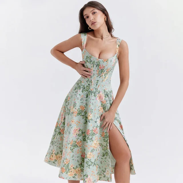 Aurora Vista - Robe corset de printemps d'été à fente haute pour femmes