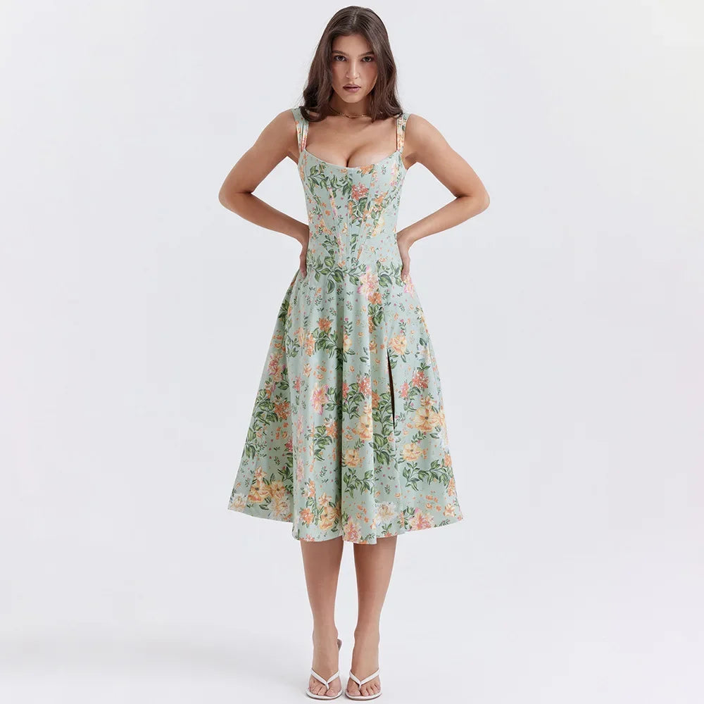 Aurora Vista - Robe corset de printemps d'été à fente haute pour femmes