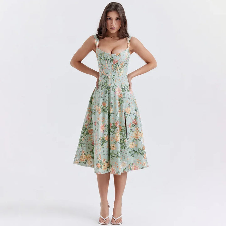 Aurora Vista - Robe corset de printemps d'été à fente haute pour femmes