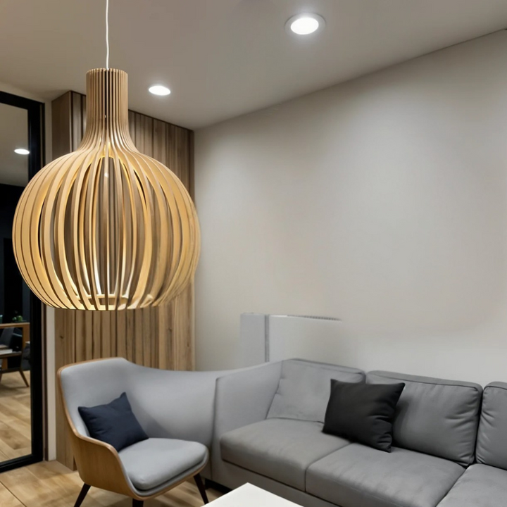 Lustre en Bois Naturel au Design Minimaliste et Accueillant - Éclairage Intérieur Moderne