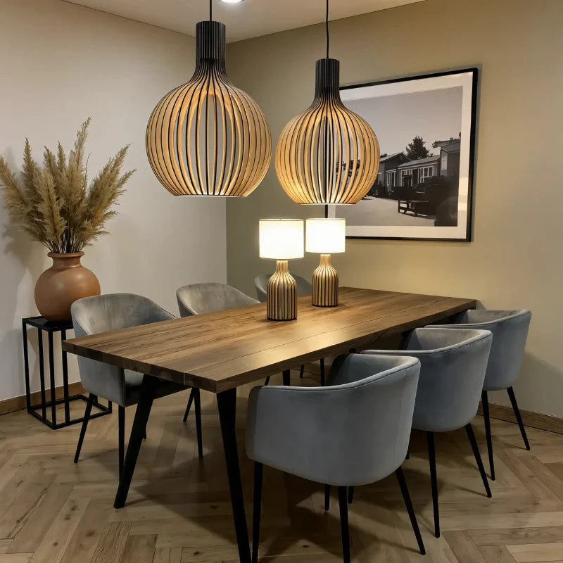 Lustre en Bois Naturel au Design Minimaliste et Accueillant - Éclairage Intérieur Moderne