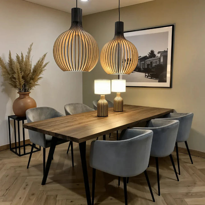 Lustre en Bois Naturel au Design Minimaliste et Accueillant - Éclairage Intérieur Moderne
