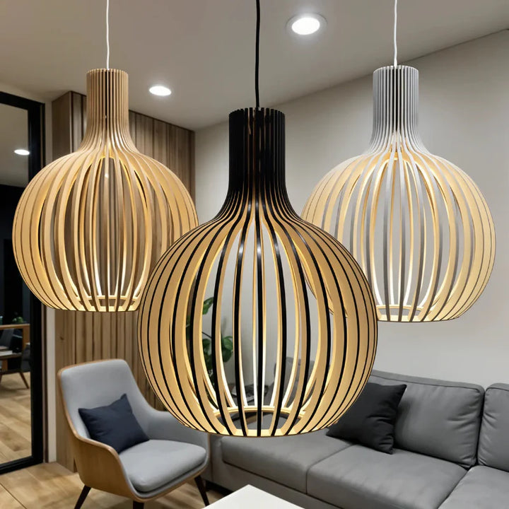 Lustre en Bois Naturel au Design Minimaliste et Accueillant - Éclairage Intérieur Moderne