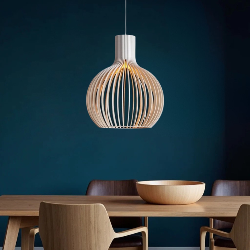 Lustre en Bois Naturel au Design Minimaliste et Accueillant - Éclairage Intérieur Moderne