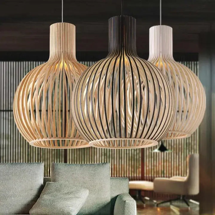Lustre en Bois Naturel au Design Minimaliste et Accueillant - Éclairage Intérieur Moderne
