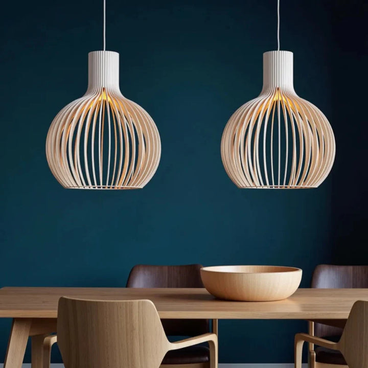Lustre en Bois Naturel au Design Minimaliste et Accueillant - Éclairage Intérieur Moderne