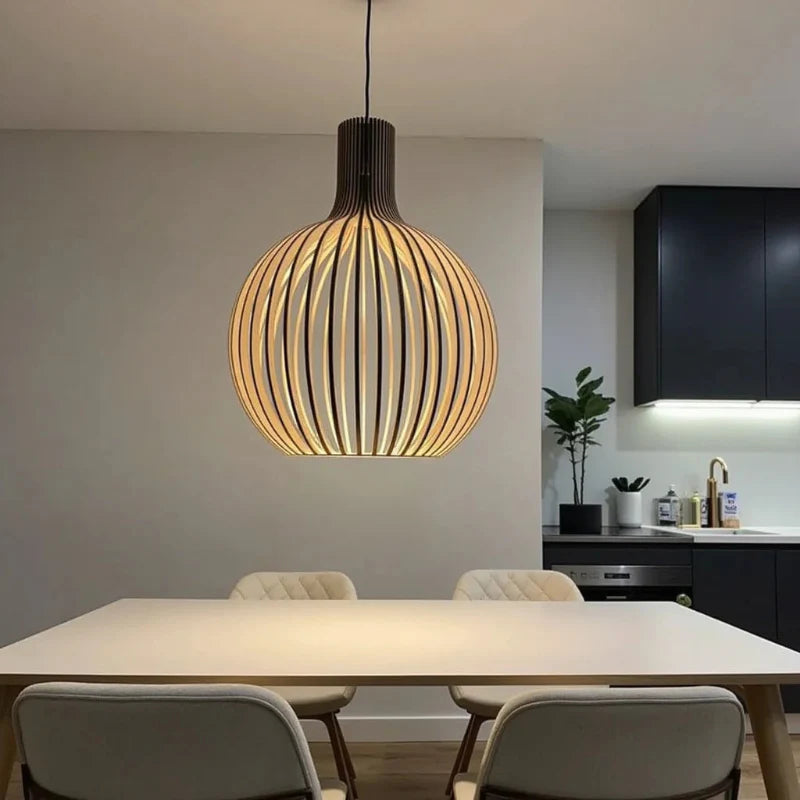 Lustre en Bois Naturel au Design Minimaliste et Accueillant - Éclairage Intérieur Moderne