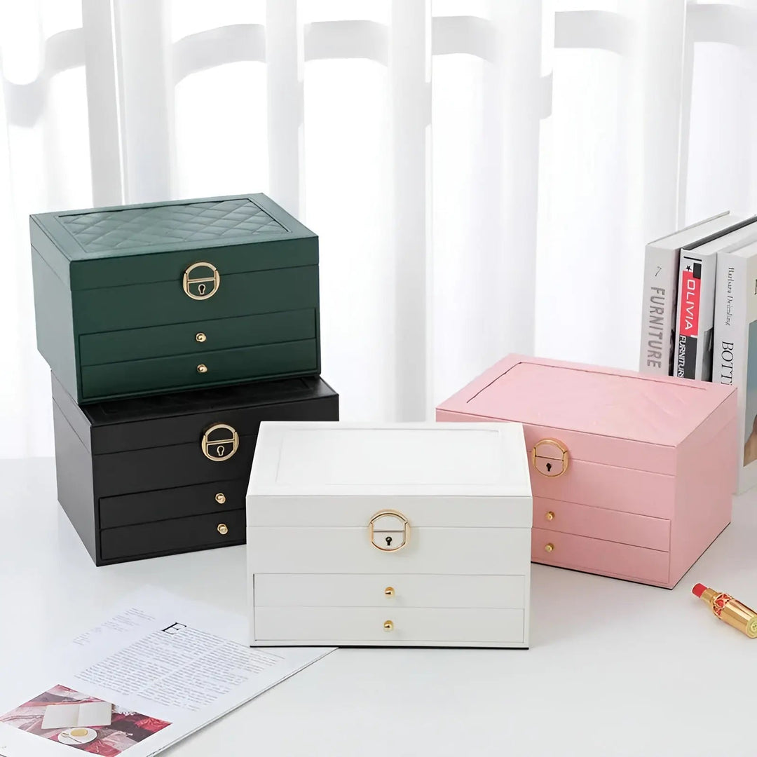 Luksusowe pudełko na biżuterię z wieloma warstwami – EleganceBox | Eleganckie przechowywanie biżuterii