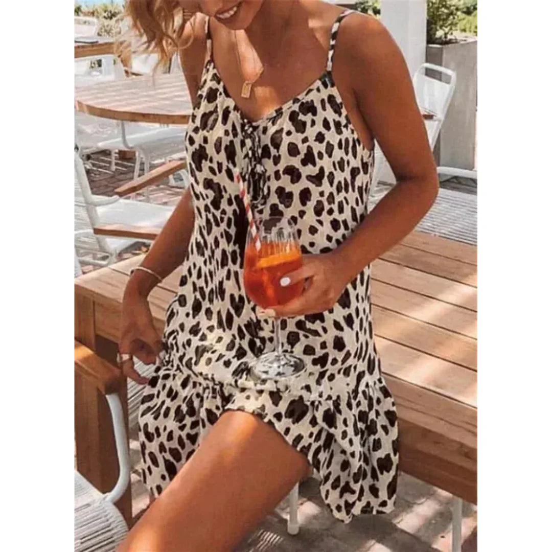 Ärmelloses Sommerkleid mit Leopardenmuster für Damen | Mini