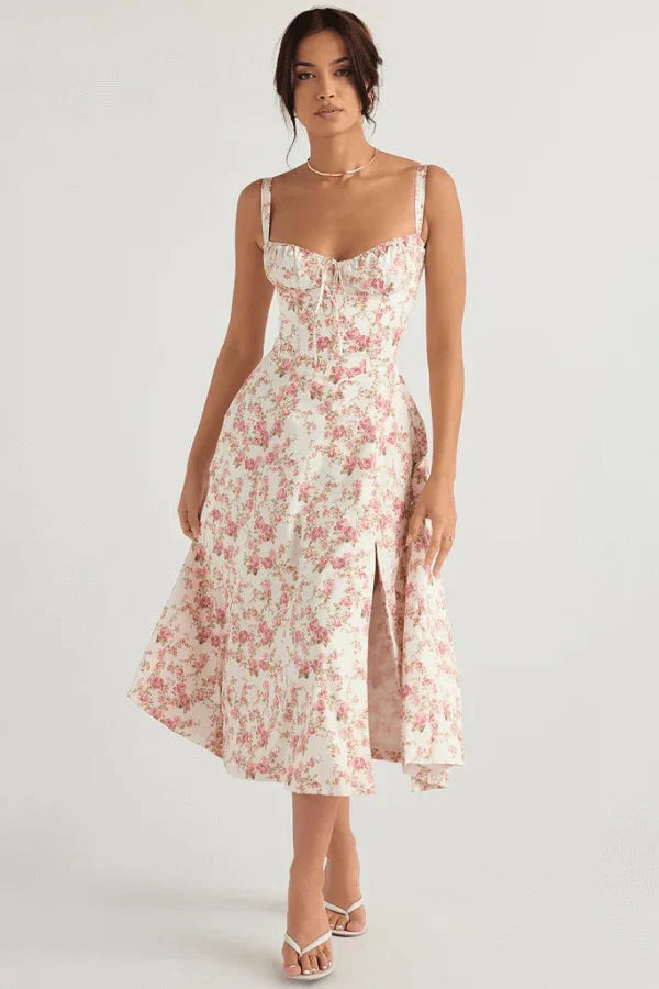 Elegantes ausgestelltes Sommerkleid mit Korsett für Damen | Midi