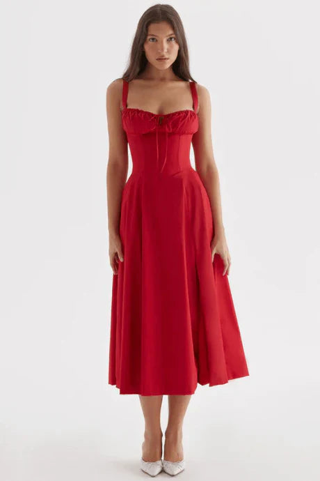 Elegantes ausgestelltes Sommerkleid mit Korsett für Damen | Midi
