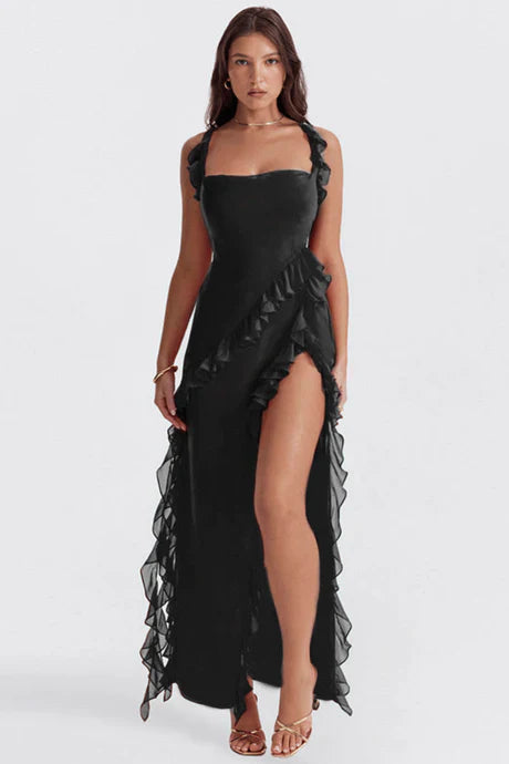 Vestito svasato elegante con spacco per donna | Maxi
