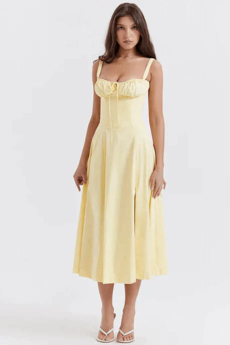Elegantes ausgestelltes Sommerkleid mit Korsett für Damen | Midi