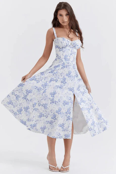 Elegantes ausgestelltes Sommerkleid mit Korsett für Damen | Midi