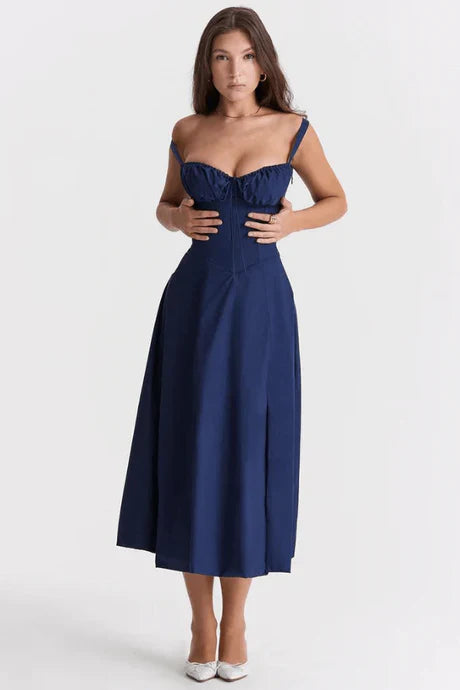 Elegantes ausgestelltes Sommerkleid mit Korsett für Damen | Midi