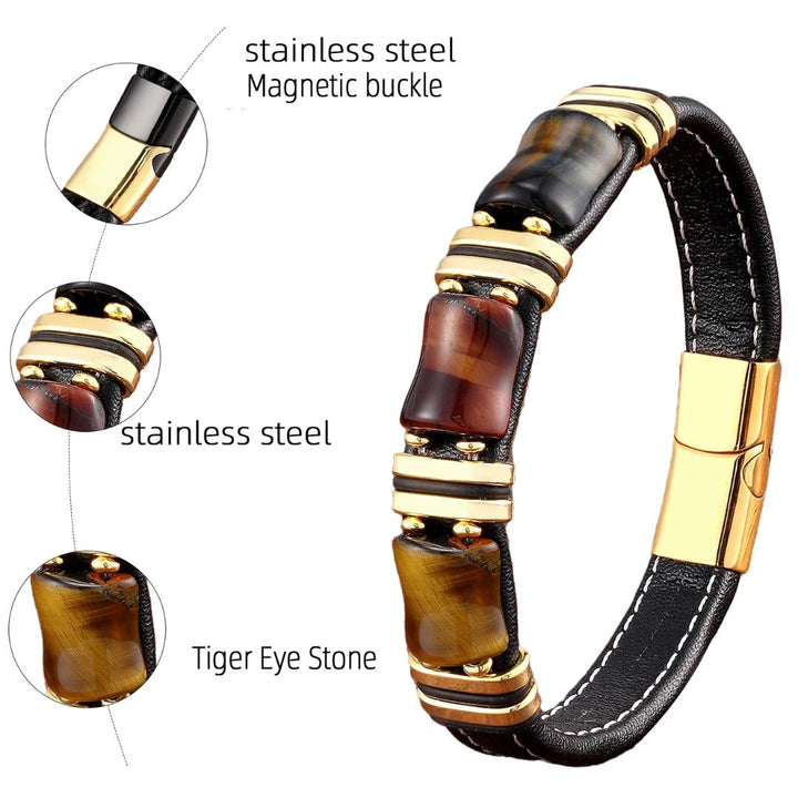 Lederarmband mit natürlichem Tigerauge-Stein - Trendiger und eleganter Schmuck