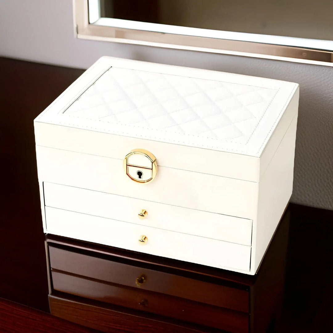Luksusowe pudełko na biżuterię z wieloma warstwami – EleganceBox | Eleganckie przechowywanie biżuterii