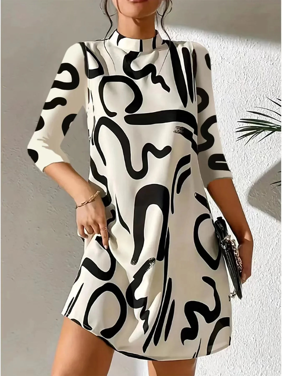 Lässiges Rollkragenkleid mit Print für Damen | Mini