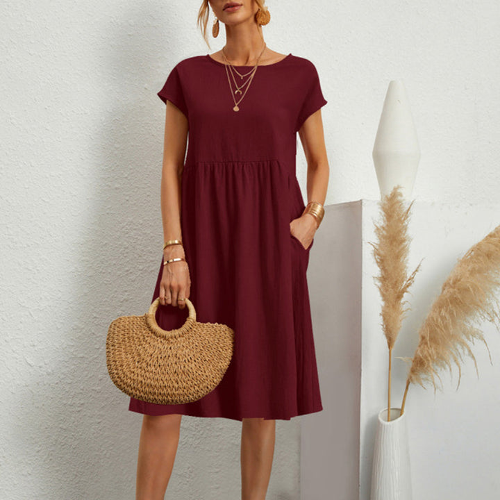 Robe Blanche Femme – Coupe Évasée – Style Bohème Chic – Manches Courtes & Poches Pratiques