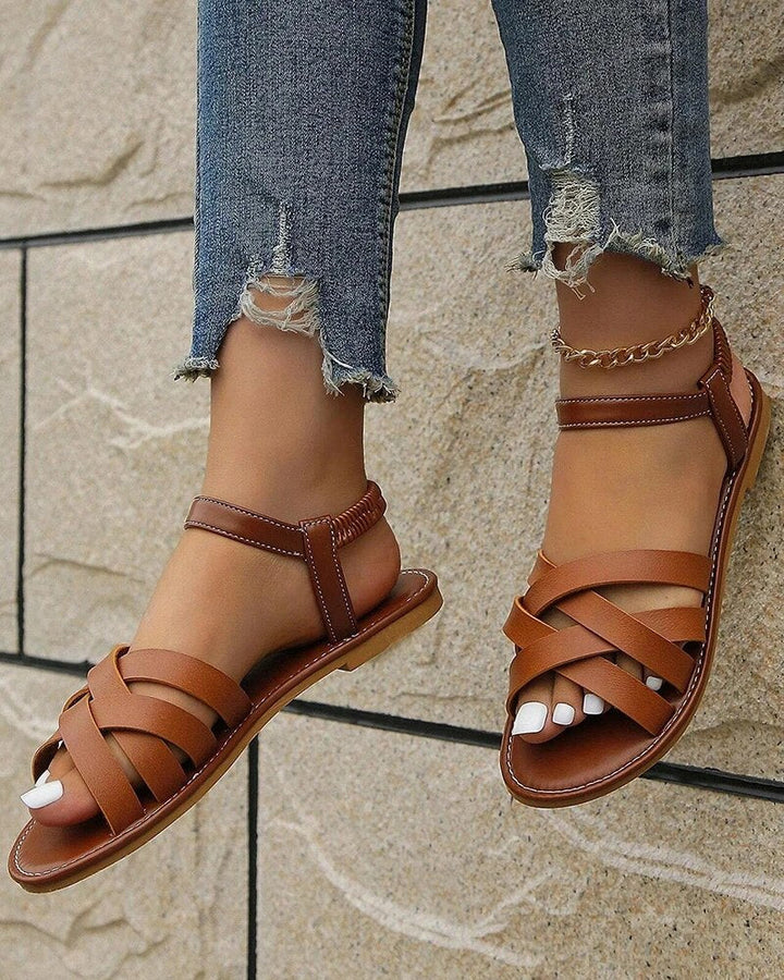 Sandales Plates Femme – Lanières Croisées – Bride Élastique – Style Estival Décontracté