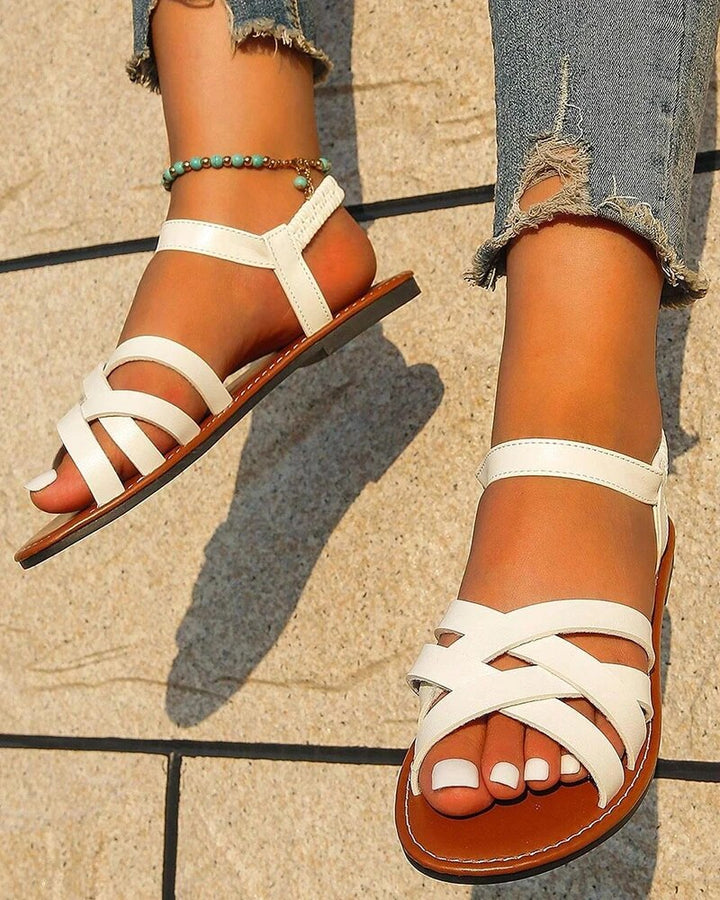 Sandales Plates Femme – Lanières Croisées – Bride Élastique – Style Estival Décontracté