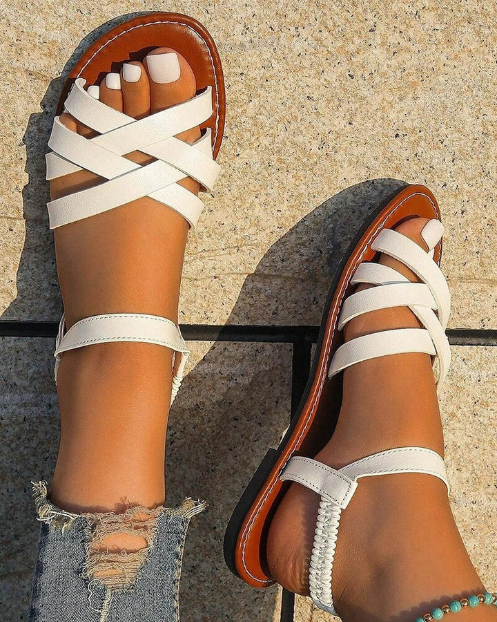 Sandales Plates Femme – Lanières Croisées – Bride Élastique – Style Estival Décontracté