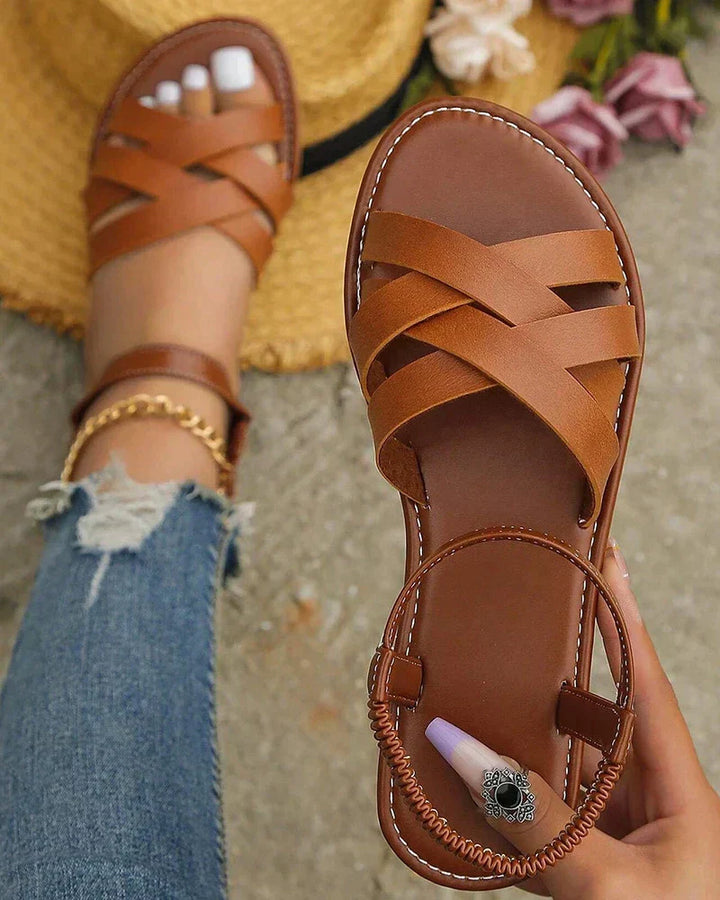 Sandales Plates Femme – Lanières Croisées – Bride Élastique – Style Estival Décontracté