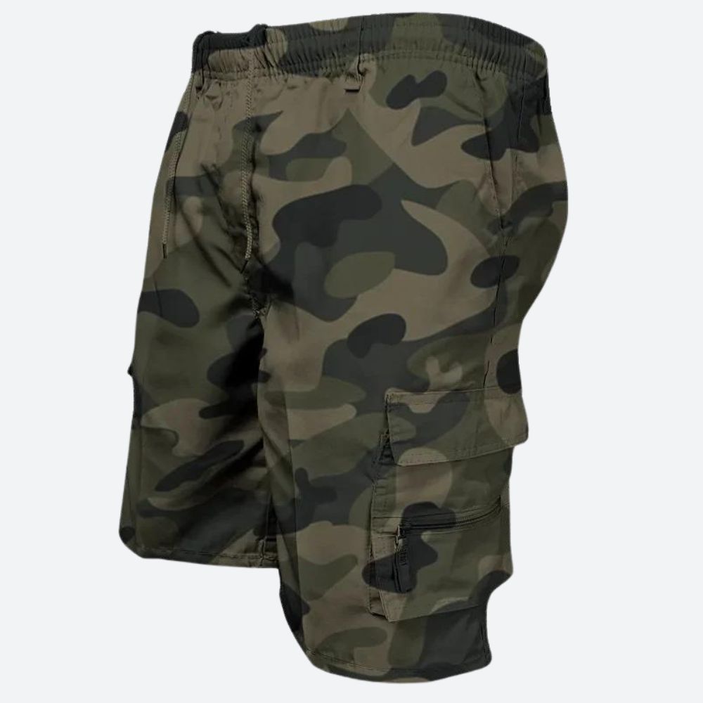 Short Cargo Homme Multi-Poches avec Taille Élastique et Fermeture Cordon