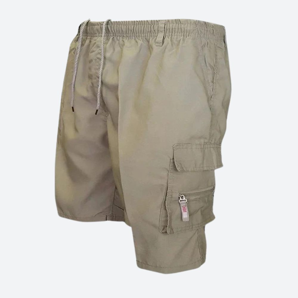 Short Cargo Homme Multi-Poches avec Taille Élastique et Fermeture Cordon