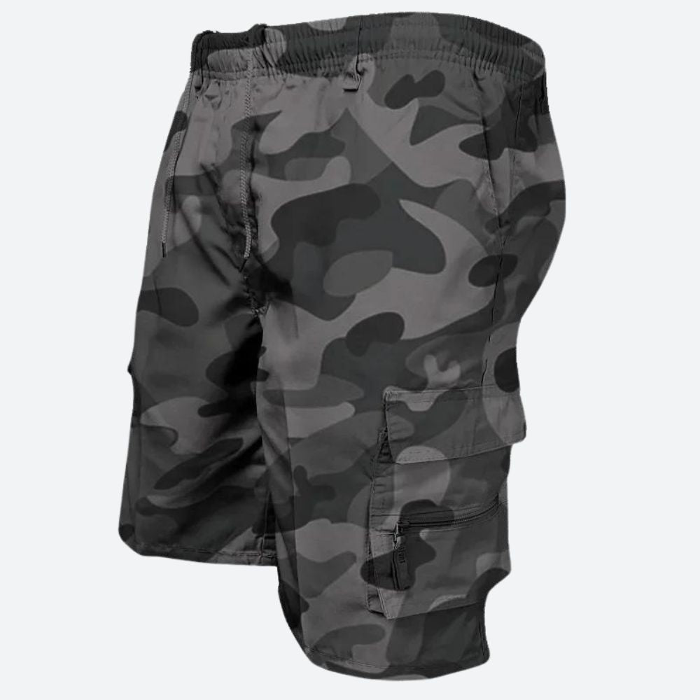 Short Cargo Homme Multi-Poches avec Taille Élastique et Fermeture Cordon