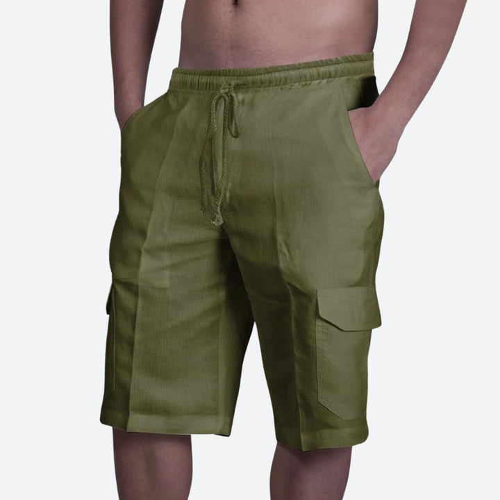 Short Cargo Homme en Lin Léger avec Taille Élastique et Poches Latérales