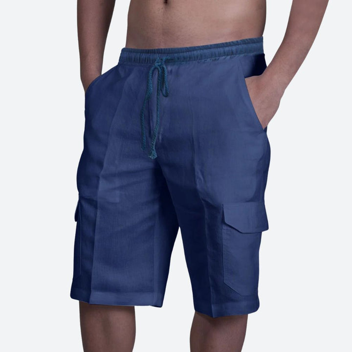 Short Cargo Homme en Lin Léger avec Taille Élastique et Poches Latérales