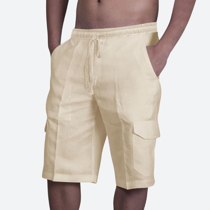 Short Cargo Homme en Lin Léger avec Taille Élastique et Poches Latérales