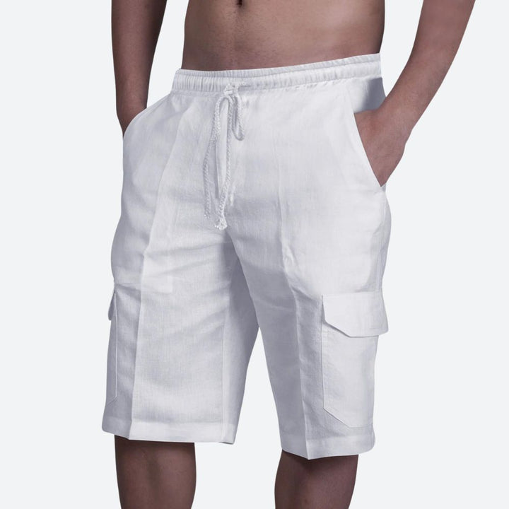 Short Cargo Homme en Lin Léger avec Taille Élastique et Poches Latérales