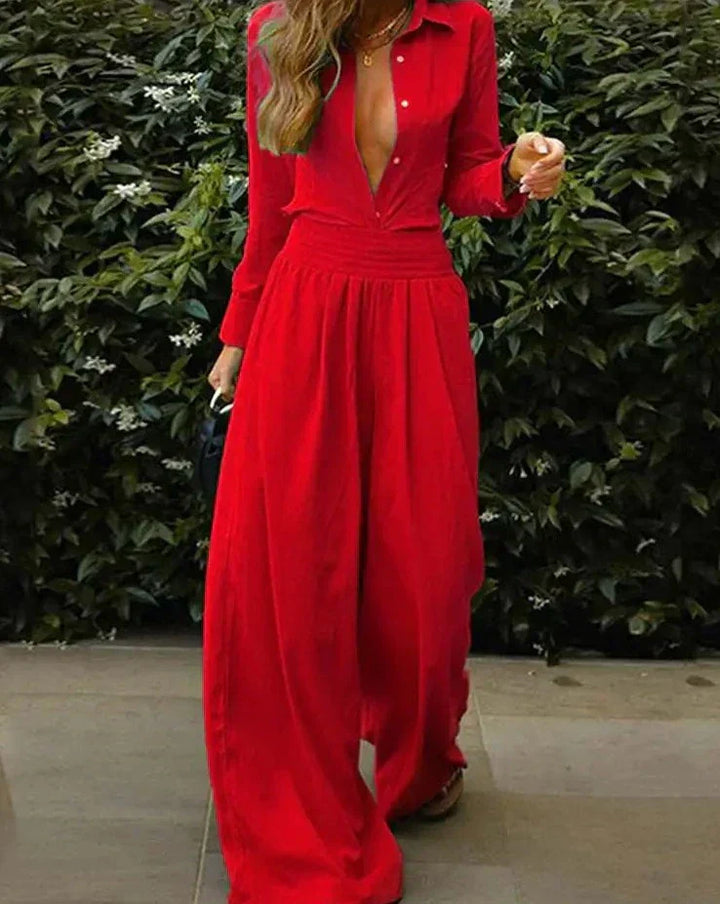 Janice - Combinaison Longue Vintage Avec Taille Élastique