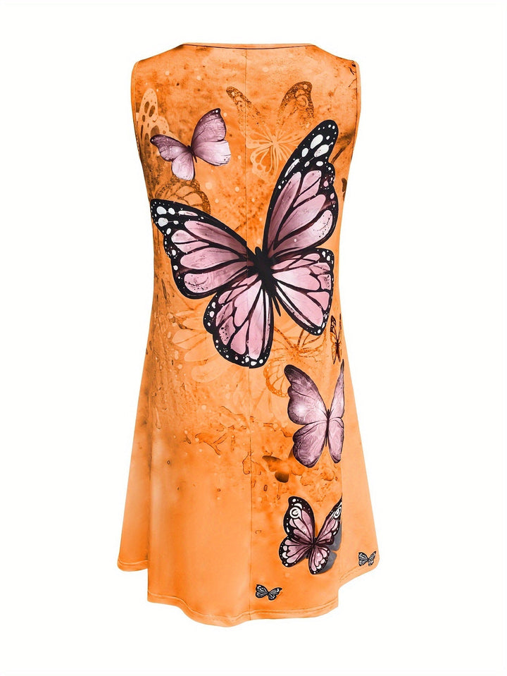 Robe gilet estivale à imprimé papillon avec col rond