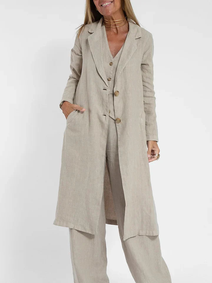 Ensemble deux pièces en lin tweed avec gilet - Élégant et respirant