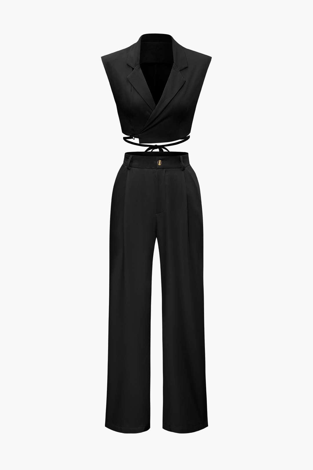 Ensemble Pantalon et Gilet à Revers - Élégance Décontractée
