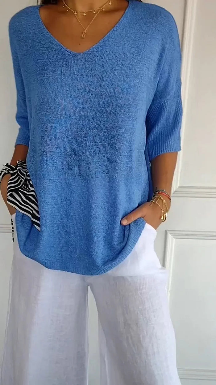 Elisa | Confortable Dames-Stricktop con scollo a V