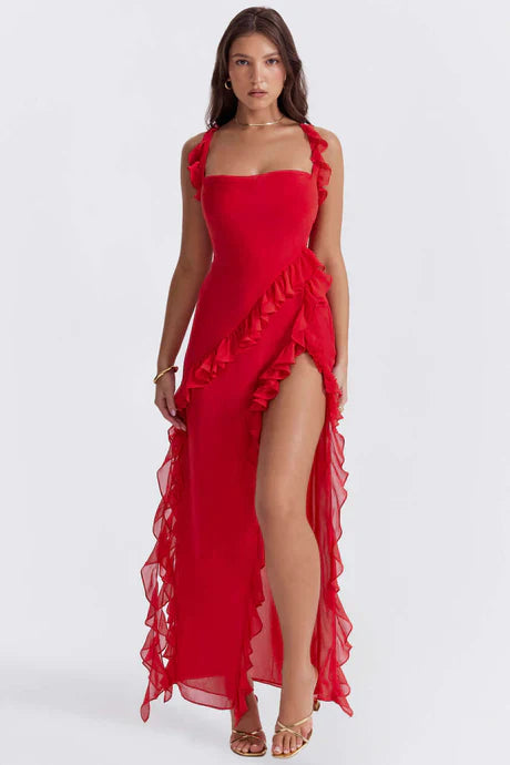 Vestito svasato elegante con spacco per donna | Maxi