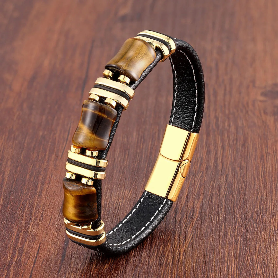 Lederarmband mit natürlichem Tigerauge-Stein - Trendiger und eleganter Schmuck