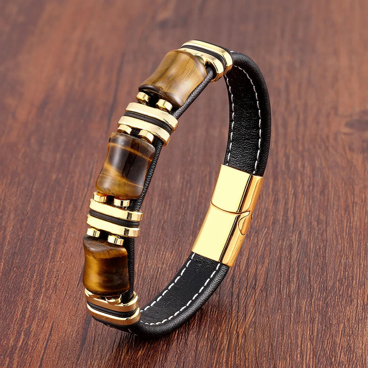 Lederarmband mit natürlichem Tigerauge-Stein - Trendiger und eleganter Schmuck