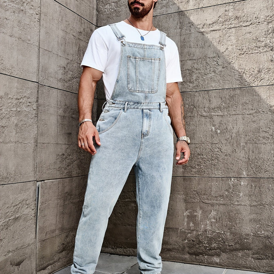 Men's denim overalls – Vintage straight cut, faded denim, urban and casual look