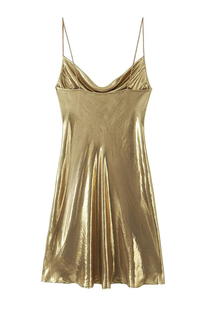 Eloise - Robe courte à col bénitier en tissu métallisé