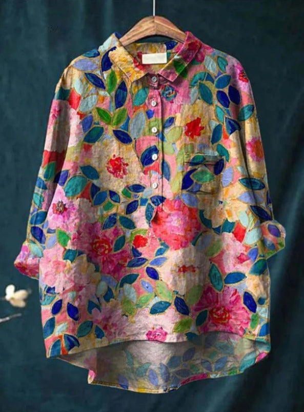 Chemisier élégant en soie à fleurs pour femmes - Confort et sophistication pour toutes les occasions