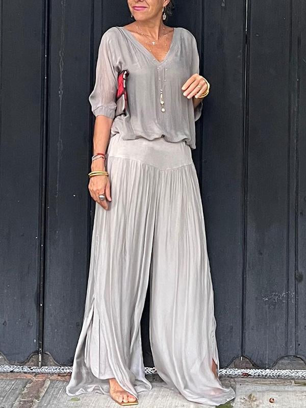 Elegant wide two-piece pants in silk chiffon
