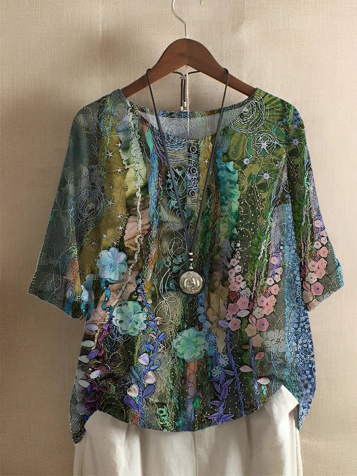 Chemise a Line Floral Fiber Art