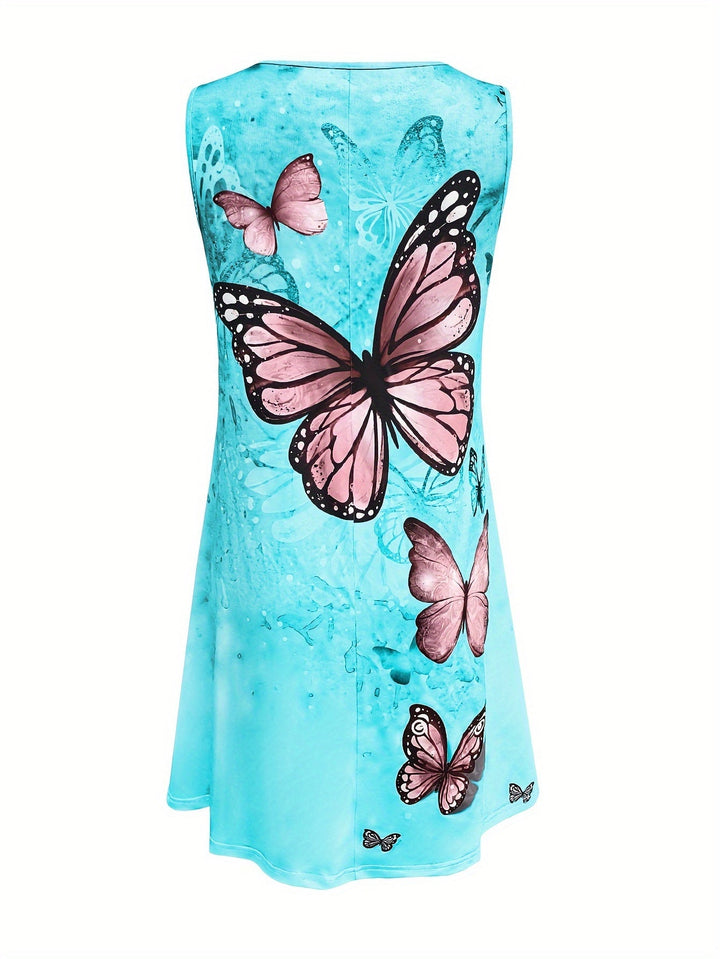 Robe gilet estivale à imprimé papillon avec col rond