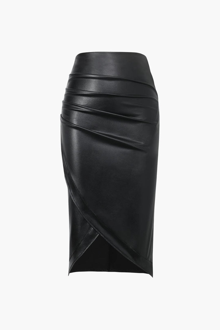 Jupe Midi Plissée en Simili Cuir - Élégance et Confort
